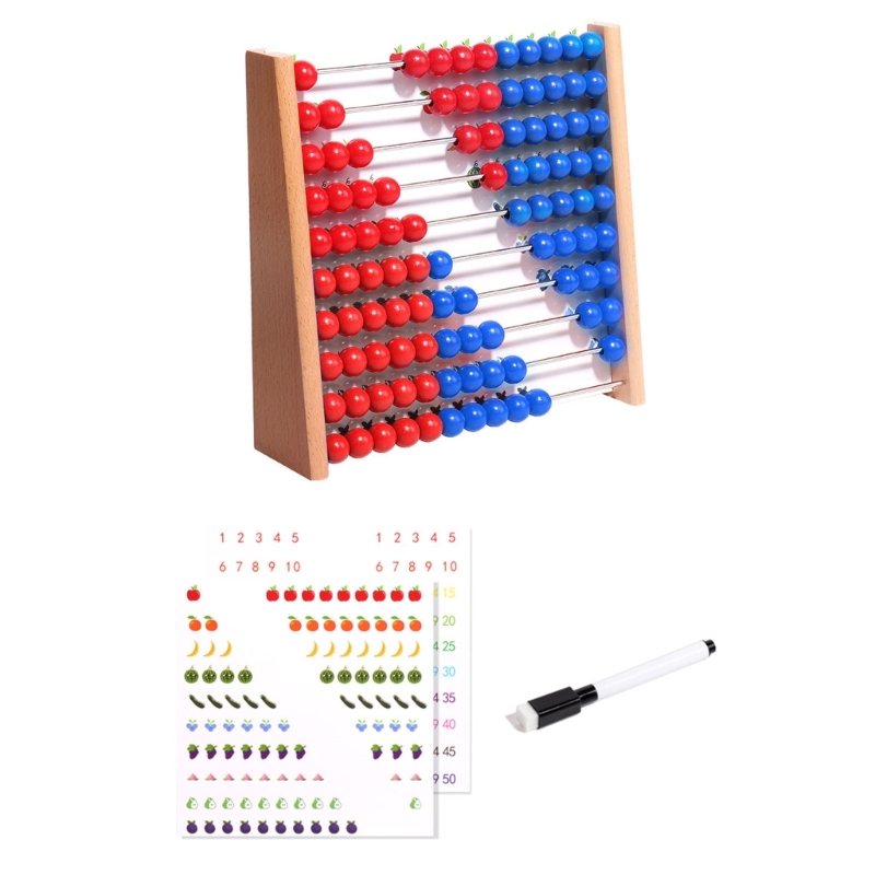 Abacus Counting Bead - Sempoa Kayu dengan Manik-manik Merah dan